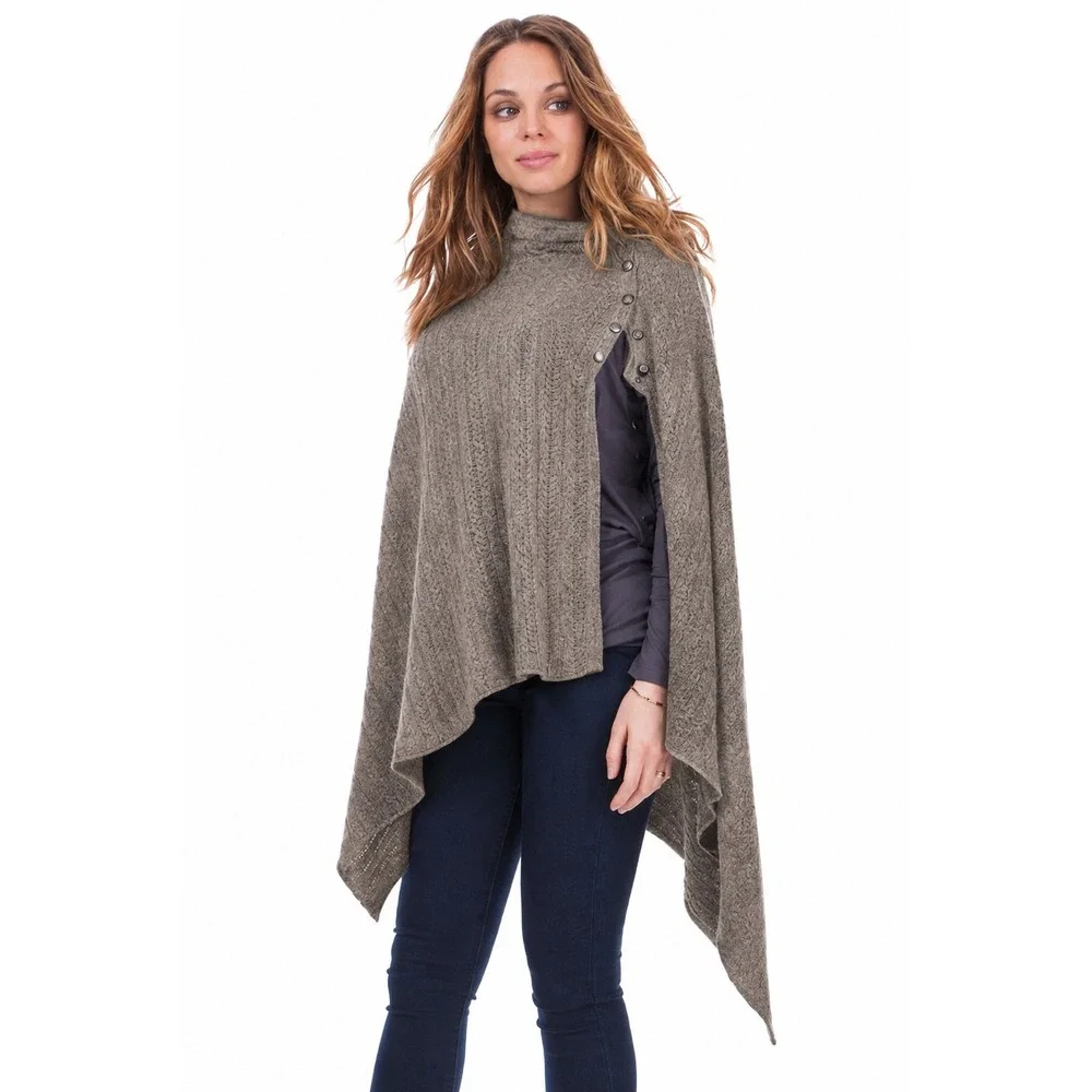 Seraphine Caleb Nursing Shawl Women OS Grey Cable Knit Lambswool Cashmere Blend